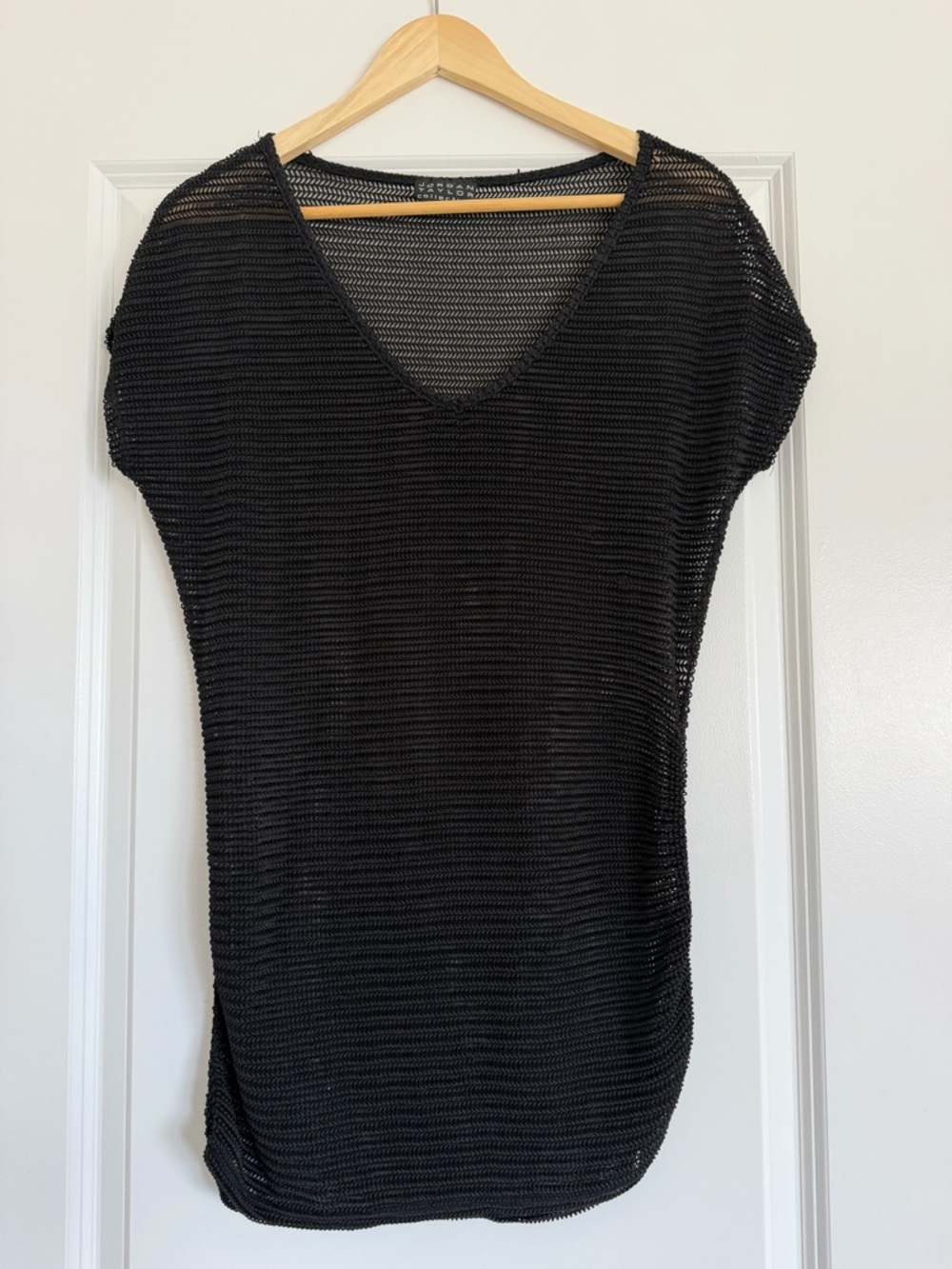 Black Sheer Knit V-Neck Swim Coverup